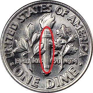2012 Roosevelt dime Full Bands designation showing complete torch band separation on reverse
