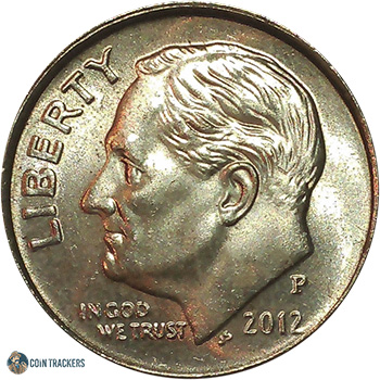 2012 Roosevelt dime doubled die obverse error showing doubling on lettering and portrait