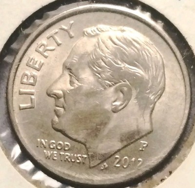 2012 Roosevelt dime die clash error showing ghost impression of opposite die design in the field